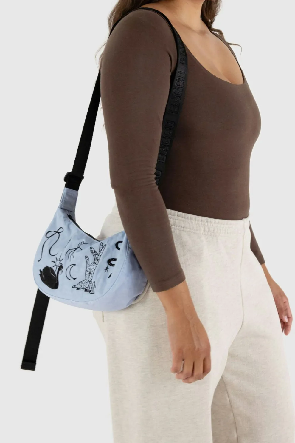 BAGGU Small Crescent Nylon Bag - Embroidered Ballet Icons