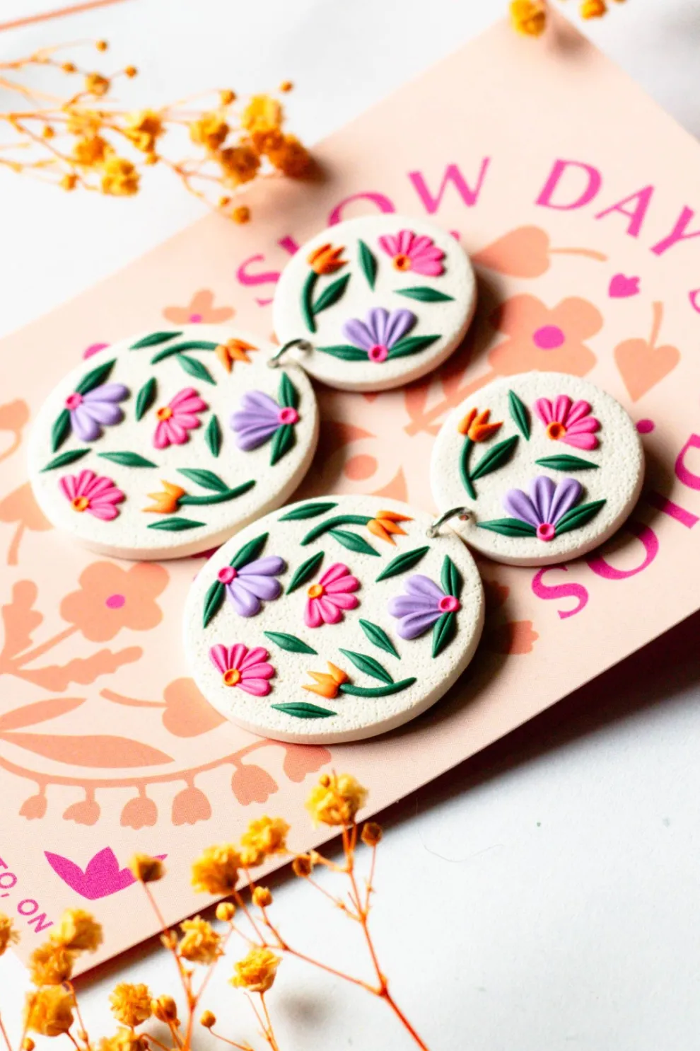 SLOW DAY STUDIOS Floral Earrings - Off White