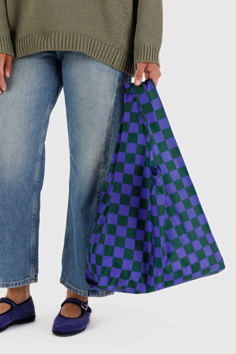 BAGGU Standard Reusable Bag - Iris Green Check