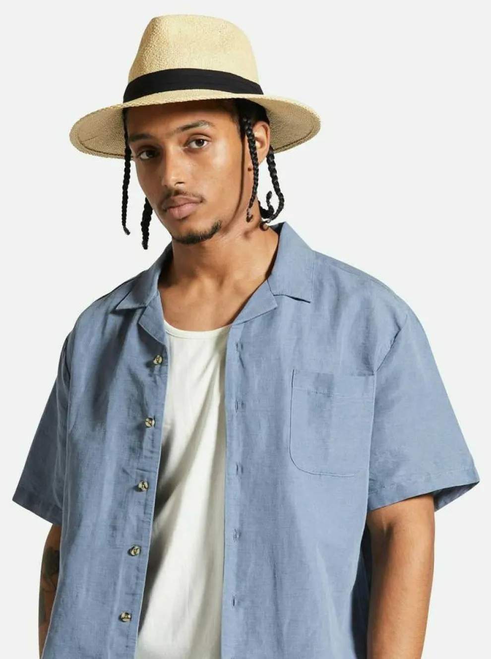 BRIXTON Straw Fedara Hat - Natural and Black